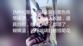 [MP4]黑色猫耳朵装扮黑色吊带妹子，气质灰丝大长腿，道具自慰，喷水，单子都湿了，蝴蝶逼，还用玻璃肛塞插菊花